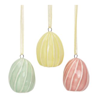 Hängen porslinsägg, grönt/gult/rosa (3 st)