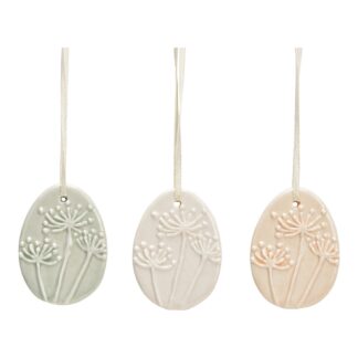 Hängen ägg med blom, vit/mintgrön/rosa (3 st)